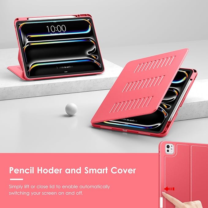 VIKESI Case for iPad iPad Pro 13-inch M5 or M4 Released in 2025 or 2024,Multiple Angles Magnetic Stand Cover,Shockproof Soft Back,Pencil Holder,and Auto Sleep/Wake,Red