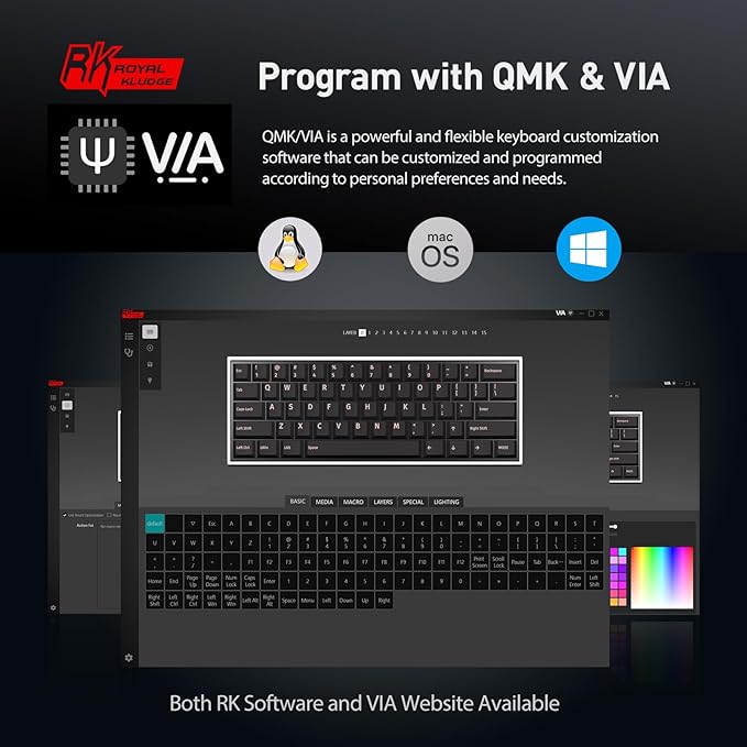 RK ROYAL KLUDGE RK61 Wired 60% Mechanical Gaming Keyboard Programmable QMK/VIA RGB Backlit 61 Keys Ultra-Compact Hot Swappable Blue Switch White