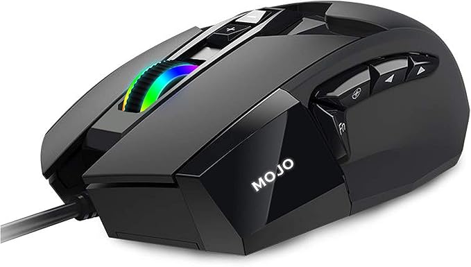 MOJO Pro Performance Silent Gaming Mouse - Wired Mouse with 9 Programmable Buttons Including Sniper Key, 12000 DPI, 1000 Hz, Force Adjustable, Custom Profiles