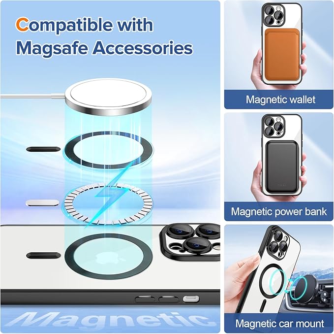 Hython Magnetic Clear for iPhone 12 Pro Case with Camera Lens Protector [Compatible with MagSafe] Luxury Plating Edge Slim Soft TPU Cover Protective Phone Case for iPhone 12 Pro 6.1", Matte Black