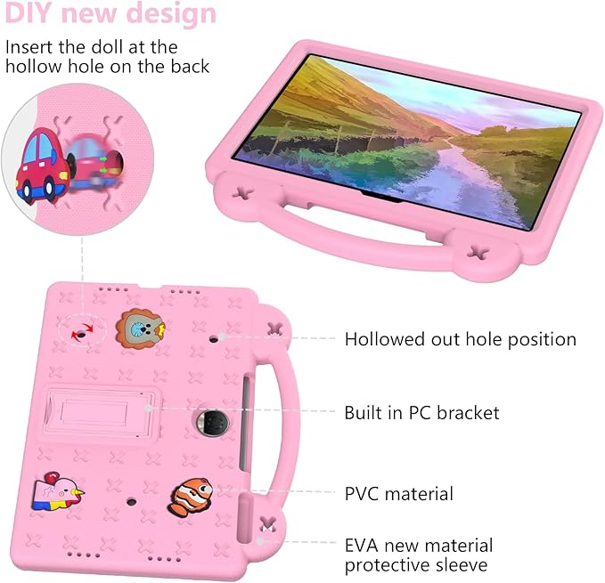 AKABEILA Compatible with Honor Pad 9 2023 12.1 inch Tablet Case, Kids Friendly Universal Lightweight Shockproof Protective Case with Shoulder Strap & Stand Handle & Pen Tray Pink