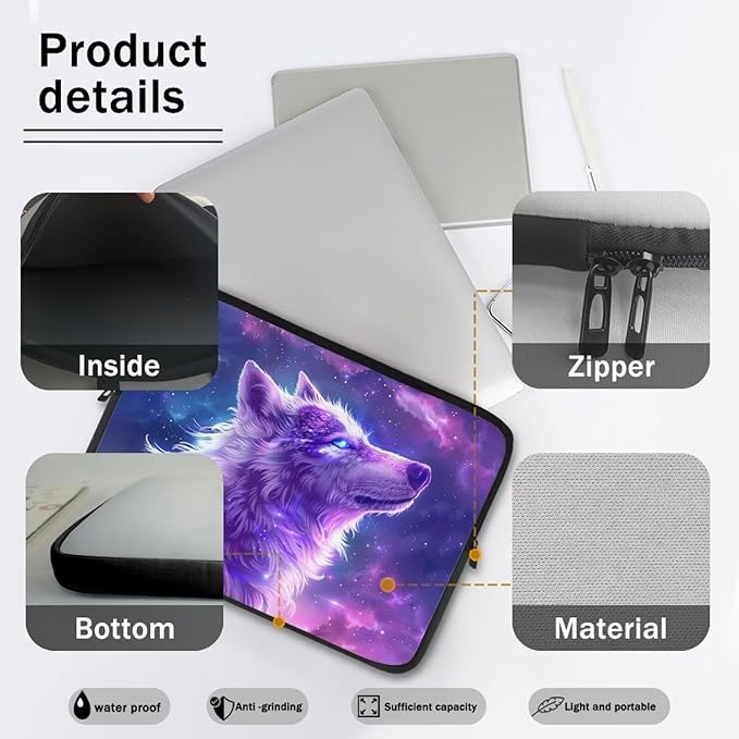 Galaxy Wolf Laptop Protective Sleeve for Women Men Computer Sleeve 12 inch Laptop Case Bag Portable Computer Carrying Case Suitable GITS for Teens Boys Tablet Bags Purple