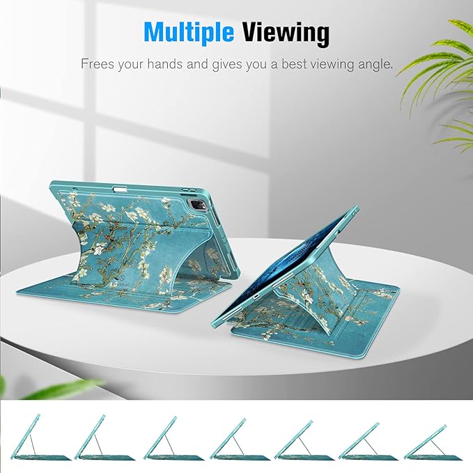 CaseBot Magnetic Case for iPad Pro 12.9-inch 6th Generation 2022, Multiple Angle Shockproof Rugged Stand Case, Soft TPU Back Cover w/Pencil Holder, Also Fit iPad Pro 12.9" 5th/4th/3rd Gen, Blossom
