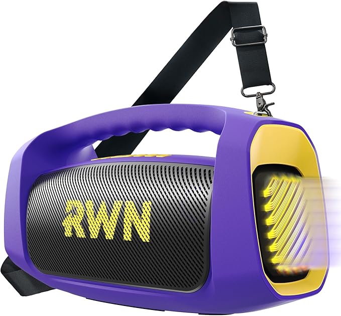 RWN Outdoor Bluetooth Speaker: 160W Loud Sound, IP67 Waterproof with 24H Playtime, Fast Charge, Bass, TWS, Portable Wireless Speakers with Light Show for House, Party, Projector, Beach (PURPLE+YELLOW)