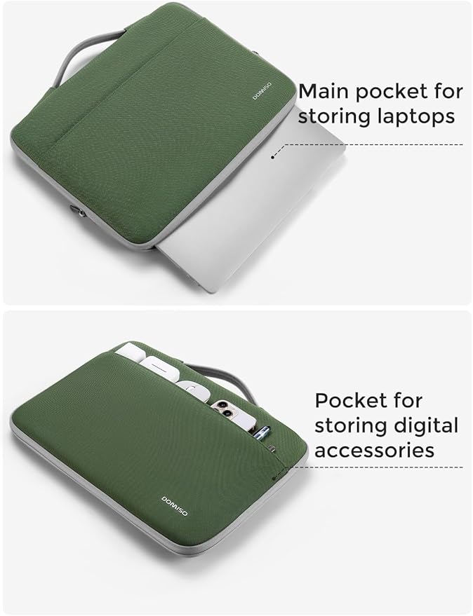 DOMISO 14 inch Laptop Case Sleeve Protective Cover Compatible with 15 inch MacBook Air M4 M3 M2,MacBook Pro,14-15 inch HP Dell ASUS Lenovo Chromebook,Waterproof Computer Cases Bag,Avocado Green