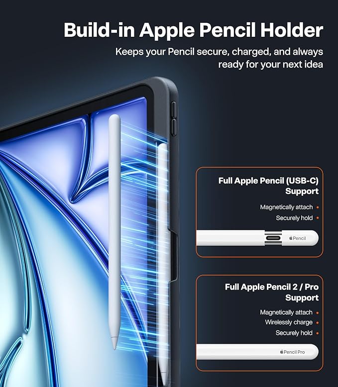 TORRAS Ostand K1 Guardian for iPad Pro 11 inch 4th/3rd/2nd/1st Generation 2022 2021 2020 2018 with Pencil Holder, Ultra Stable Stand, Multiple Adjustable Viewing Angles, Slim Protection, Black