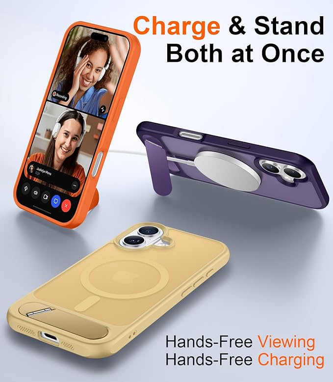 Magnetic Compatible with iPhone 16 Case, [Built-in Invisible Kickstand][Compatible with MagSafe] [Military Grade Shockproof] Slim Translucent Matte Phone Case for iPhone 16 6.1"