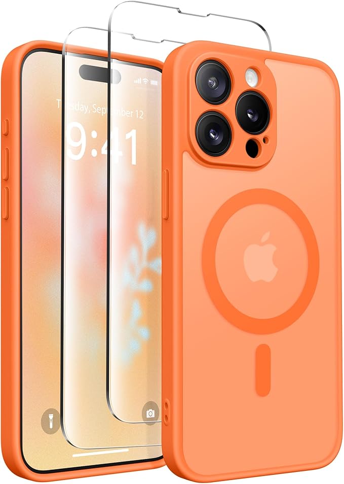 CAPRARO Magnetic for iPhone 15 Pro Max Case, [Compatible with MagSafe] [Full Camera Protection] Shockproof Protective Slim Translucent Matte Phone Case for iPhone 15 Pro Max 6.7'', Orange Yellow
