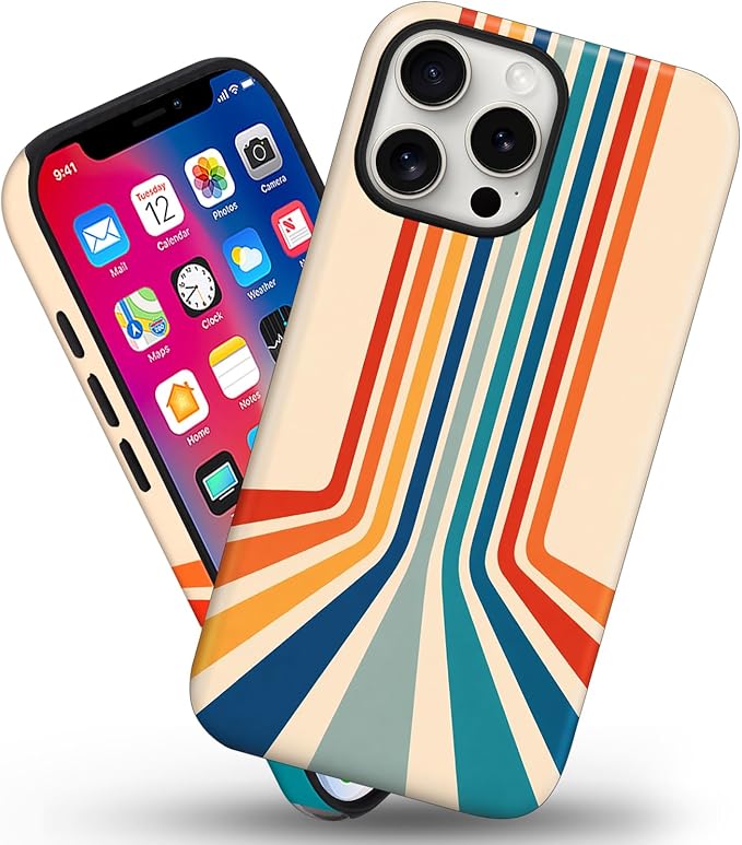 Magnetic for iPhone 15 Pro Max Case Cute Stripes Phone Case, Shockproof Slim TPU and Hard PC Protective Phone Cover Compatible with MagSafe Designed for Women Girls,Retro Stretch