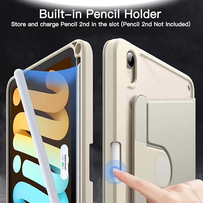 JETech Rotating Case for iPad mini (A17 Pro, 2024 Model, 7th Generation) / mini 6 (2021 Model, 6th Generation), 360 Degree Rotation Protective Stand Cover Clear Back (Starlight)