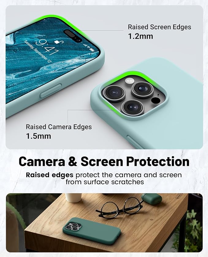 OTOFLY for iPhone 15 Pro Max Case [Compatible with MagSafe] Full-Body Silicone Shockproof Slim Thin Phone Case for iPhone 15 Pro Max 6.7 inch (Mint Green)