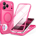 BERFY for iPhone 17 Pro Max Case, Compatible with MagSafe, Built-in Glass Screen Protector, Camera Protection, Shockproof Full Body Phone case 6.9", Translucent Hot Pink