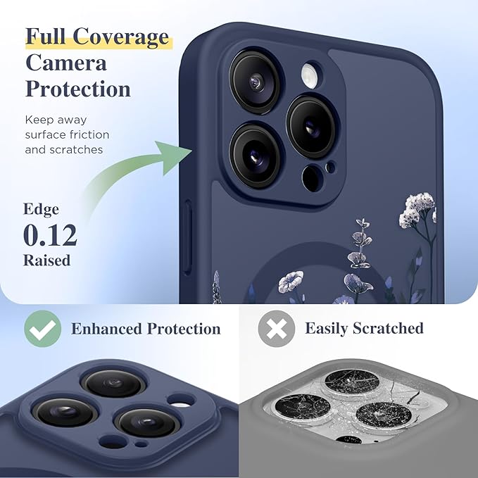GVIEWIN for iPhone 16 Pro Max Case Compatible with MagSafe, [Military Grade Protection] [Screen Protector] Full Camera Protection Floral Translucent Women Magnetic Phone Case, Floratopia/Blue