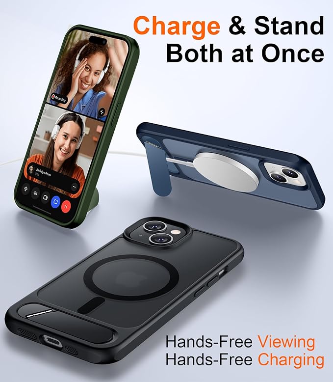 Compatible with iPhone 14 Case/iPhone 13 Case,[Built-in Invisible Kickstand][Compatible with MagSafe][Military Grade Shockproof] Slim Translucent Matte Phone Case for iPhone 14/13 6.1"