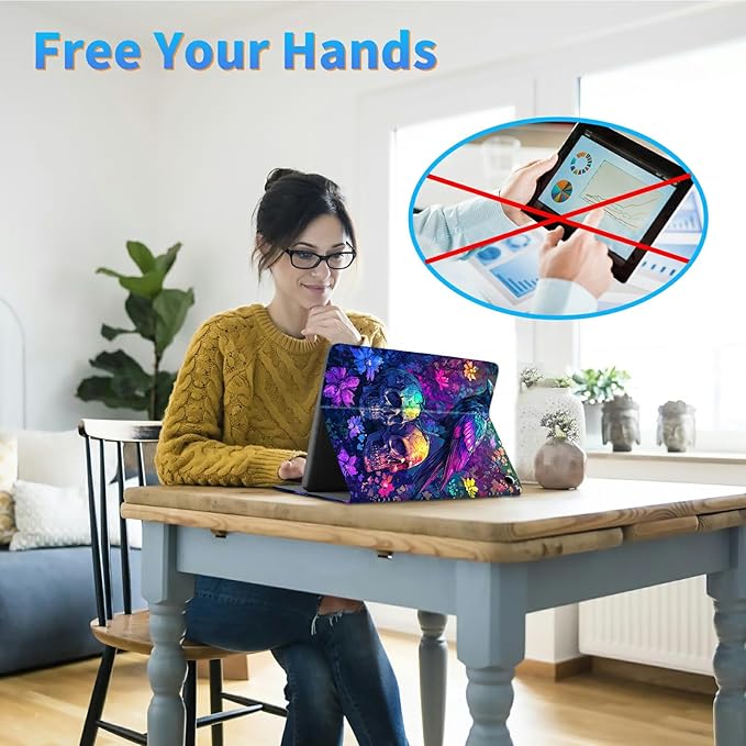 for Amazon Kindle Fire HD 10 & 10 Plus (13th/11th Generation, 2023/2021 Release) 10.1" Tablet Case, Slim Kickstand Stand Leather Smart Cover with Auto Wake/Sleep, Skull Purple Eagle