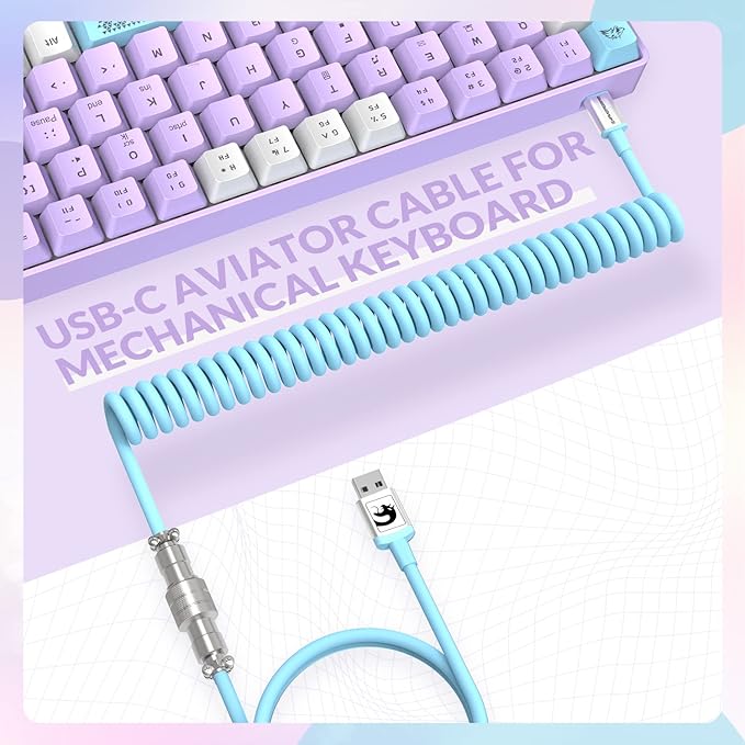 ZIYOU LANG RK-T8 Wired 65% Mechanical Gaming Keyboard with RGB LED Backlit Anti-ghosting TKL Mini 68 Key Custom Coiled C to A Cable Tactile Blue Switch for PS4 PS5 Xbox PC Mac Gamer(Lavender)
