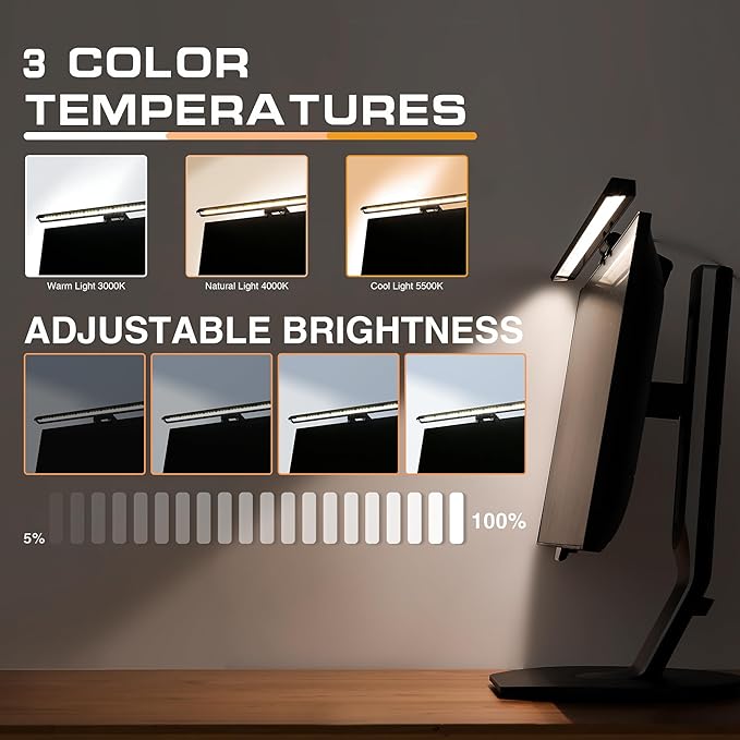 Monitor Light Bar with RGB Backlight,3 Color Temperatures & Stepless Dimming,Music Sync LED Screenbar with Touch Control Button for Over Computer ScreenOffice