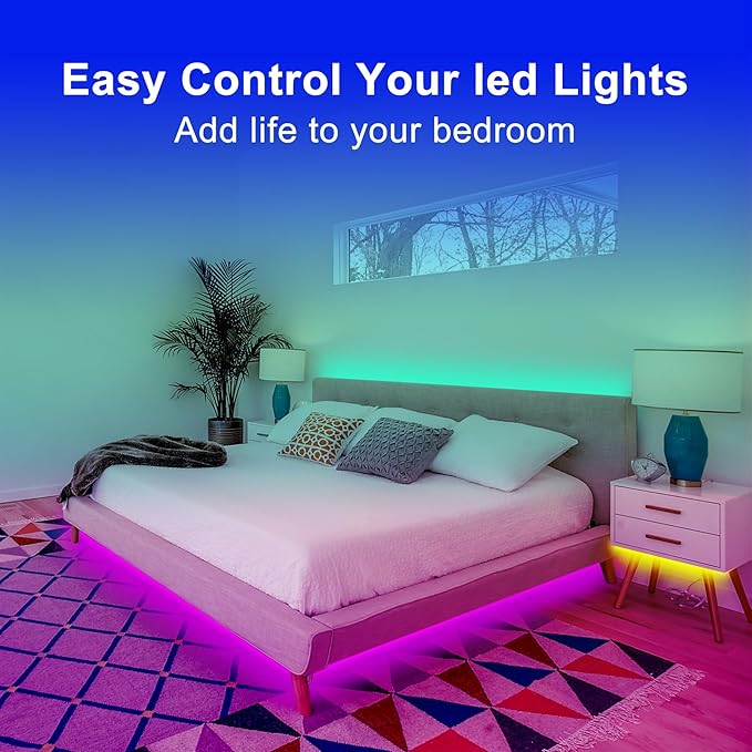 Pandery RGB COB LED Strip Light with Remote and app Control,Music Synchronized Color Change 24V RGB led Strip,6.56FT/2M,10mm Wide,Indoor RGB Lights for Bedroom,Game Room,Bar,Party
