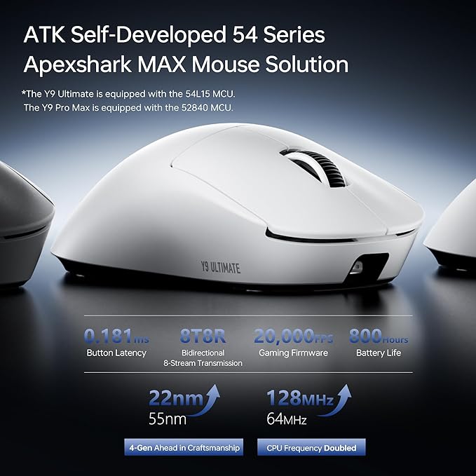 ATK Dragonfly Y9 Gaming Mouse, 55g Lightweight, PAW3950 Ultra Sensor, Nordic 54L15 MCU, Optical Switches, 8K Hz Polling Rate, 800 Hr Battery 2.4G/USB-C (Pink, Ultimate)