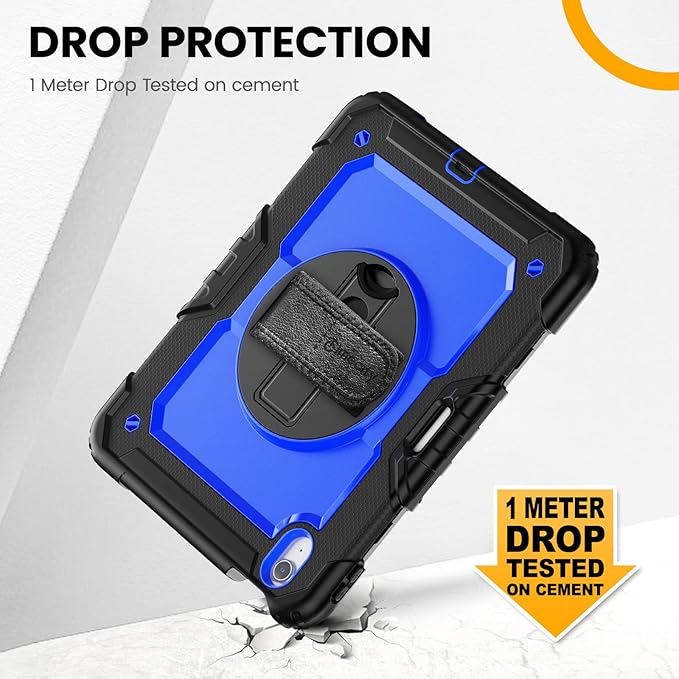 timecity Case for iPad Air 11 Inch M4 / M3 / M2 (2026/2025/ 2024), 360° Rotating Stand, Pencil Holder & Wireless Charging, Shockproof with Screen Protector & Shoulder Strap - for Designers, Dark Blue