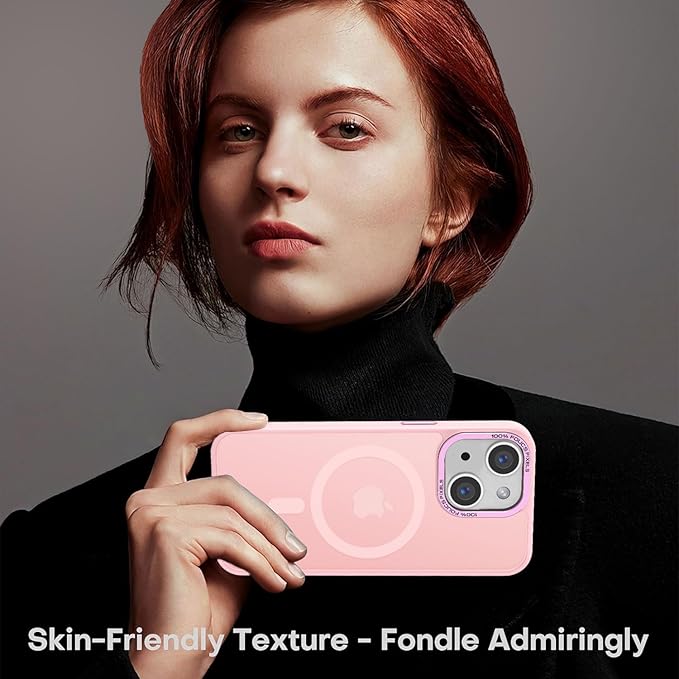Newfuture Magnetic for iPhone 15 Case [Compatible with Magsafe] [Military Grade Drop Protection] Translucent Matte Anti-Fingerprint Shockproof Phone Case for iPhone 15 6.1 inch, Tender Pink