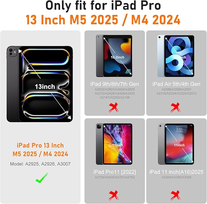 Case for iPad Pro 13 Inch M5 2025/ M4 2024, Ubearkk for iPad Pro 13 Inch case with Screen Protector, 360 Degree Rotating Stand Shoulder Strap Pencil Holder,Military Grade Shockproof, Black Blue