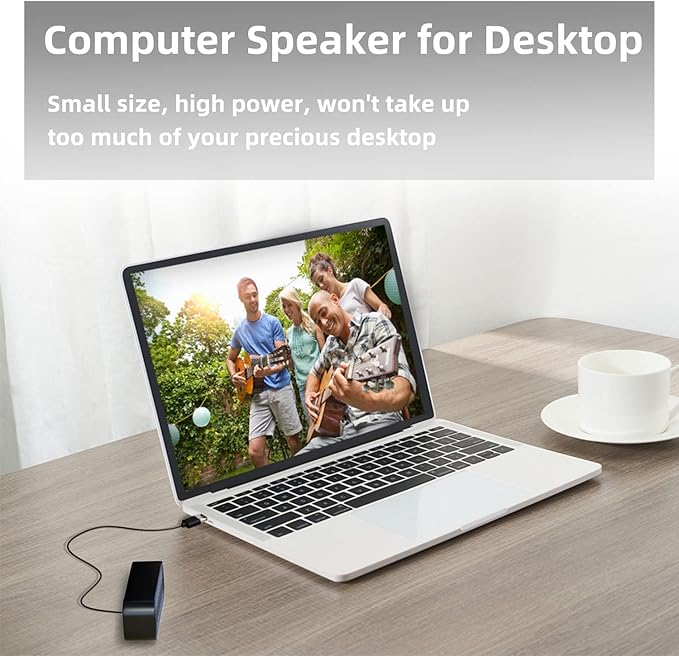 Computer Speaker for Desktop, Wired PC Speaker, Portable USB Speaker for Laptop, Plug and Play, Sound-bar for Office, Home and Gaming (Black-M)