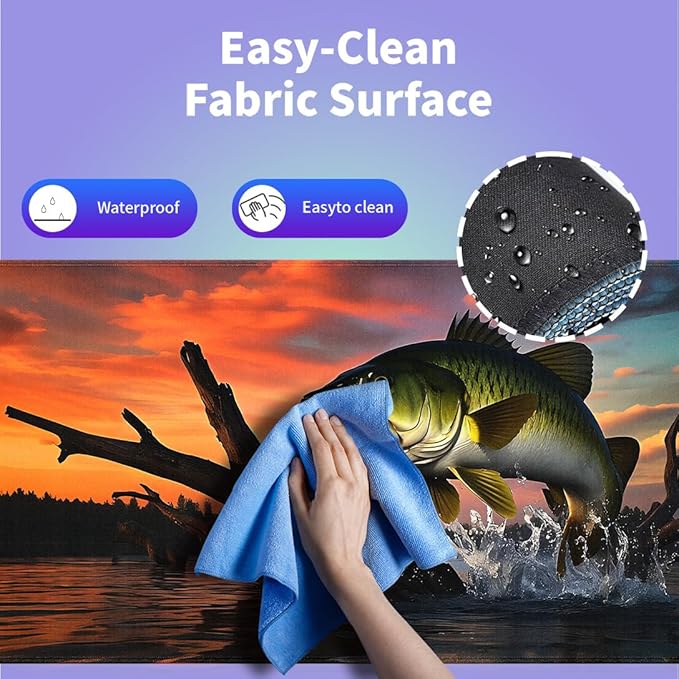 Large Gaming Mouse Pad (31.5" x 15.8") - Large Mouth Bass Fish Fishing Lake Scene At Sunset, Extra XXL Extended Office Accessories, Premium Stitched Anti-Slip Desk Mat