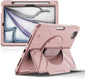 Dexnor Case for iPad Air 11 inch M4/M3/M2, iPad Air 5th/4th Generation 10.9 inch Rugged Case with 360° Rotating Hand Strap & Stand & Screen Protector & Pencil Holder Shockproof Full-Body Cover,Pink