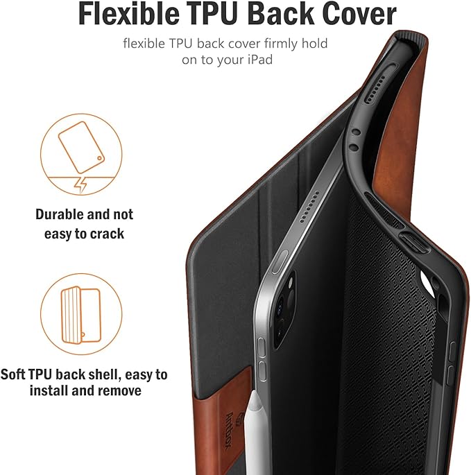 Antbox Case for iPad Pro 11 inch 4th Generation (2022)/3rd/2nd/1st Gen Vegan Leather with Pencil Holder Auto Sleep/Wake Function iPad Pro 11 Cover (Brown)