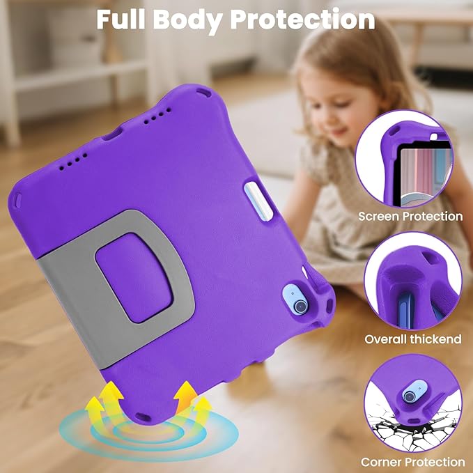 Kids Case for New iPad 11th Gen (A16) 11-inch 2025 & 10th Generation 10.9" 2022 & Air 11" 2025/2024 & Air 5th/4th Gen & Pro 11,Durable Shockproof Cover with Pencil Holder Handle Stand.Purple
