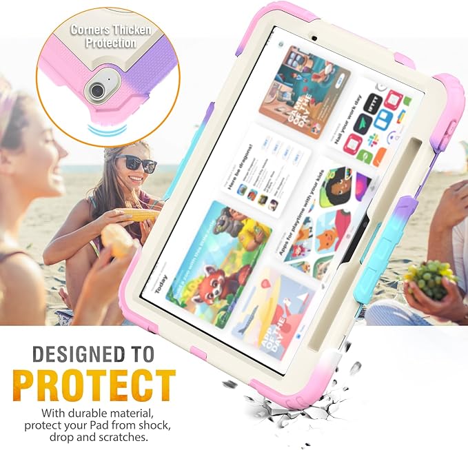 HXCASEAC Shockproof Case for iPad Air 11 inch M4 M3 M2 (2026 2025 2024), Full Body Protective with Pencil Holder, Built-in Screen Protector, Rotating Stand, Hand Strap, for iPad Air 11 Case (Pink)