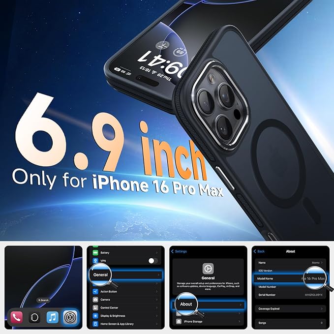 Magnetic 3 in 1 for iPhone 16 Pro Max Case, [Omni-Directional Protection] with 1x Screen Protector + 1x Camera Cover, [Seamless Work with Magsafe] Protective Silm Case for iPhone 16 Pro Max Black