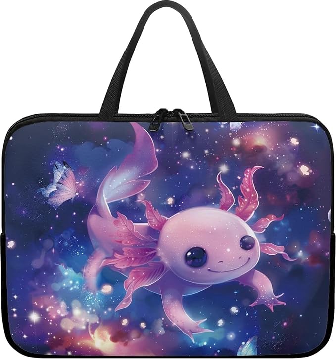 Cute Axolotl 17 Inch Laptop Handle Bag Computer Protect Case Pouch Holder Galaxy Space Notebook Sleeve Neoprene Cover Soft Carring Travel Case for Chromebook Computer Briefcase