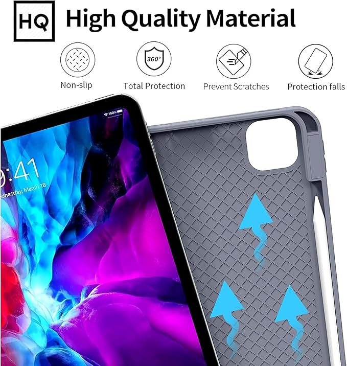 KENKE for iPad Pro 11 Inch Case 4th/3rd/2nd/1st Generation 2022/2021/2020/2018 Magnetic Attachment 2nd Pencil with Right Side Pencil Holder Soft Slim PU Cover Auto Wake/Sleep (Purple)