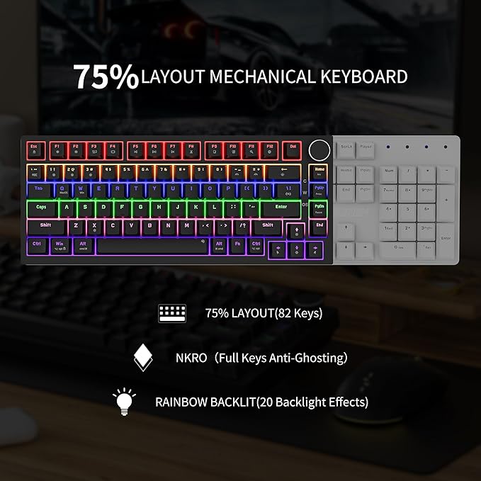 Newmen GM326 75% Percent Mechanical Keyboard,Wired Mini Backlit Hot Swappable Gaming Mechanical Keyboard with Knob,82 Keys Anti-Ghosting Compact Black Gaming Keyboards for PC Win Mac,Red Switch