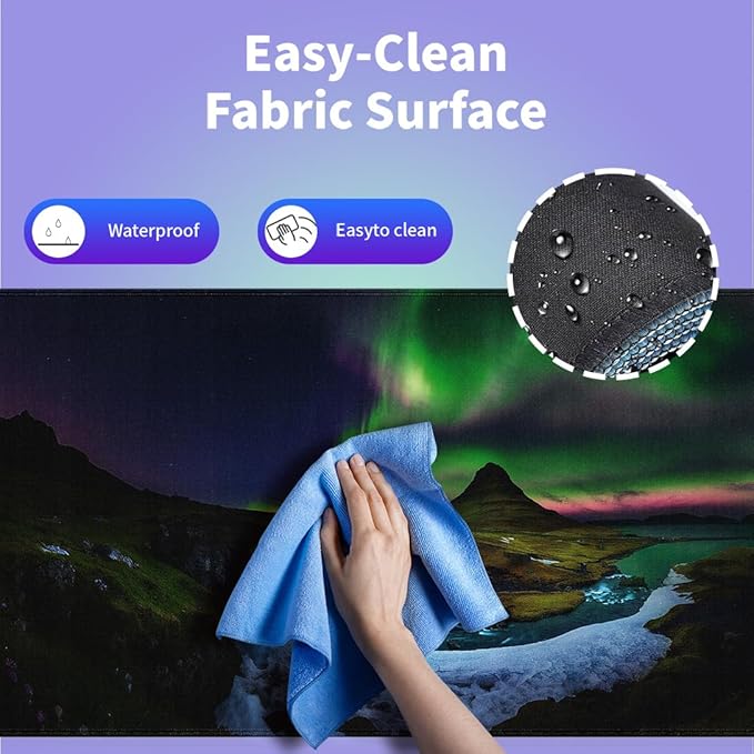 Large Gaming Mouse Pad (31.5" x 15.8") - Aurora Borealis Dancing Over a Majestic Waterfall and Mountains, Extra XXL Office Accessories, Premium Stitched Anti-Slip Office Desk Mat