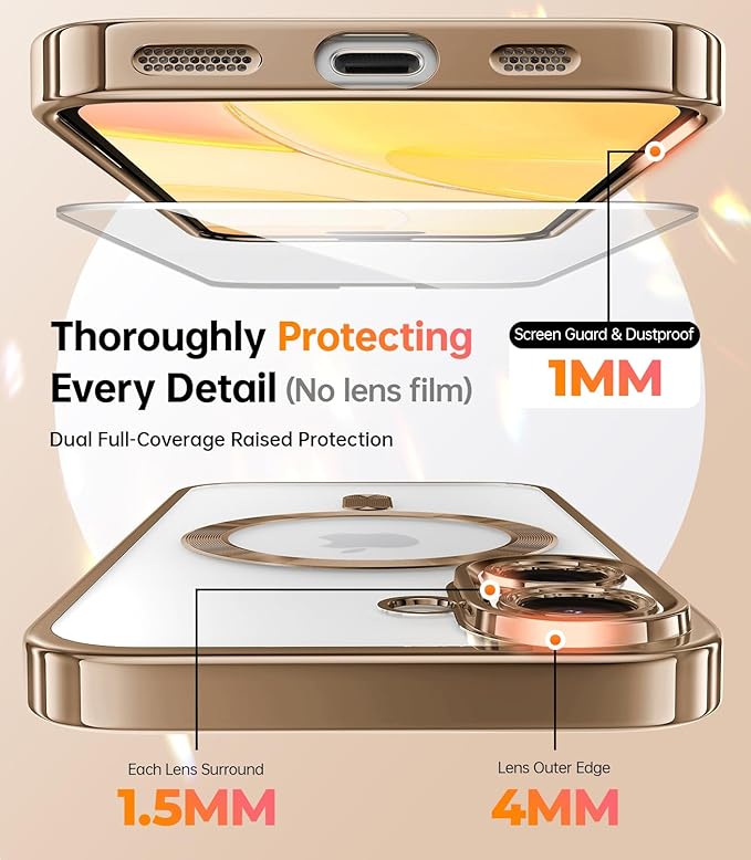 Meifigno Case Designed for iPhone 16 6.1 inch, [Compatible with MagSafe] [2X Screen Protectors] [Glitter Card & Wrist Strap] Surround Lens Protection Designed for iPhone 16 Case Girls, Desert Titanium