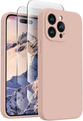 FireNova Designed for iPhone 15 Pro Case, Silicone Upgraded [Camera Protection] Phone Case with [2 Screen Protectors], Soft Anti-Scratch Microfiber Lining Inside, 6.1 inch, Pinksand
