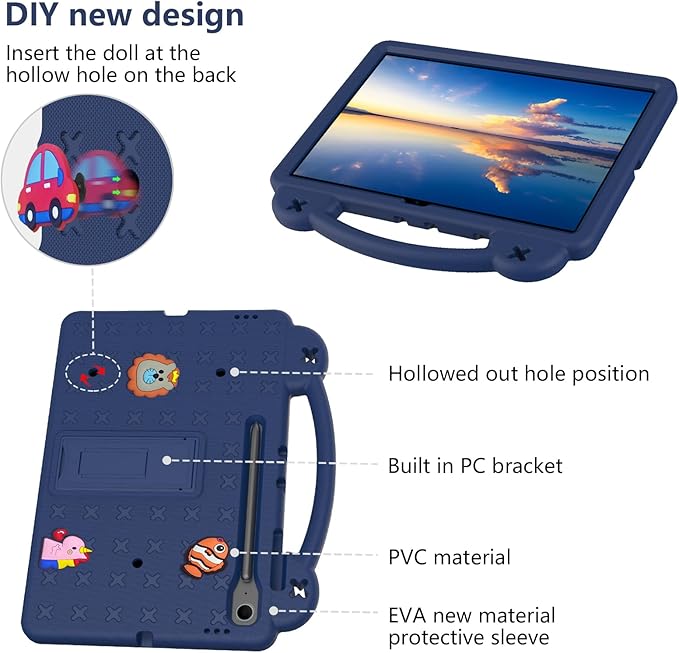 AKABEILA Compatible with Samsung Galaxy Tab S11 X730/X736 2025 11 inch Tablet Case, Kids Friendly Universal Lightweight Shockproof Protective Case with Shoulder Strap & Stand Handle Navy Blue
