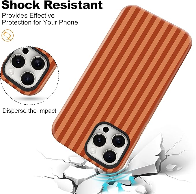 Magnetic for iPhone 15 Case Cute Stripes Phone Case, Shockproof Slim TPU and Hard PC Protective Phone Cover Compatible with MagSafe Designed for Women Girls, Deep Brown