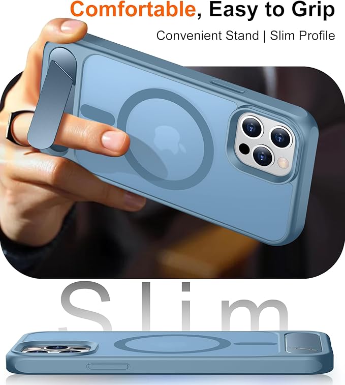 Magnetic Compatible with iPhone 12 Case & iPhone 12 Pro Case, [Built-in Invisible Kickstand][Compatible with MagSafe][Military Grade Shockproof] Slim Translucent Matte Phone Case 6.1"