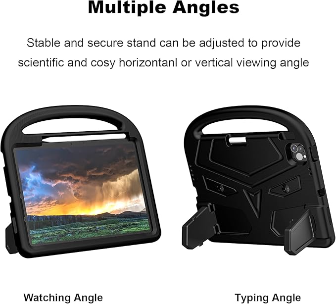 Kids Case for Apple iPad Air 11-inch M3 (2025) /M2 (2024) with Pencil Holder/Handle/Kickstand Lightweight Soft EVA Foam Shockproof Stand Tablet Cover for iPad Air 11" M3/M2, Black Bird