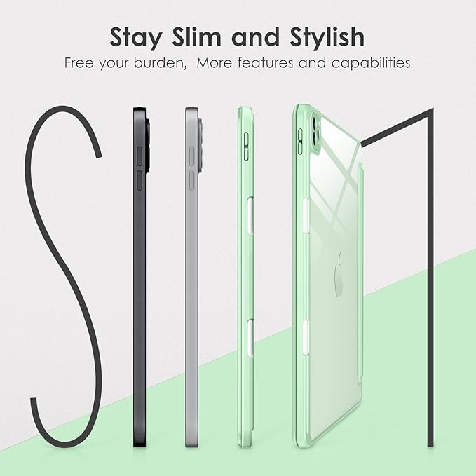 VIKESI for iPad Pro 11 Inch 4th/3rd/2nd/1st Generation Case, iPad Air 11-inch / 5th / 4th Generation Case with Clear Back,Pencil Holder,Auto Sleep/Wake,Camera Protection,Green