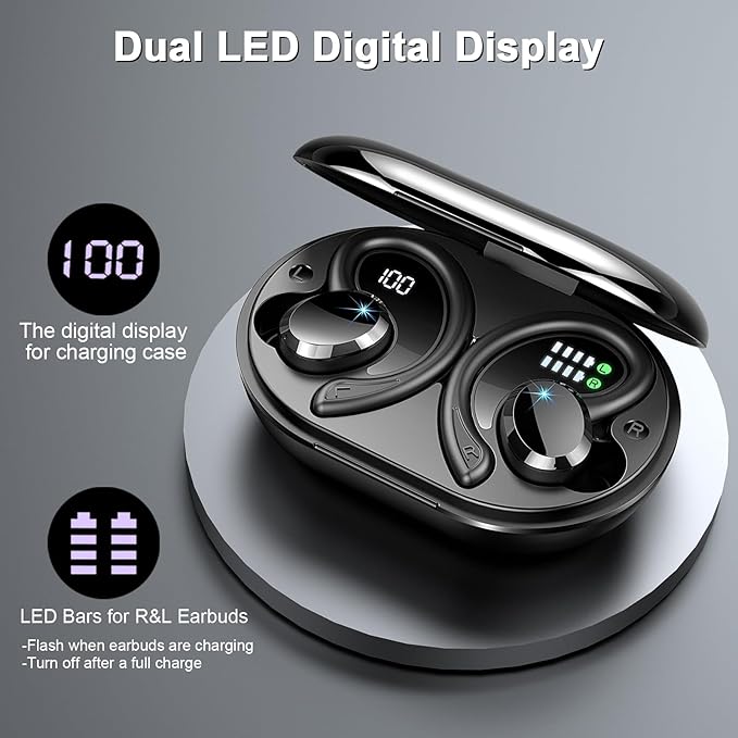 Wireless Earbuds Sport, Bluetooth 5.4 Headphones 3D Bass Hi-Fi Stereo Over Ear Buds, 60Hrs ENC Noise Cancelling Headset with Earhook, IP-X7 Waterproof Earphones Workout Running Gym for Android iOS