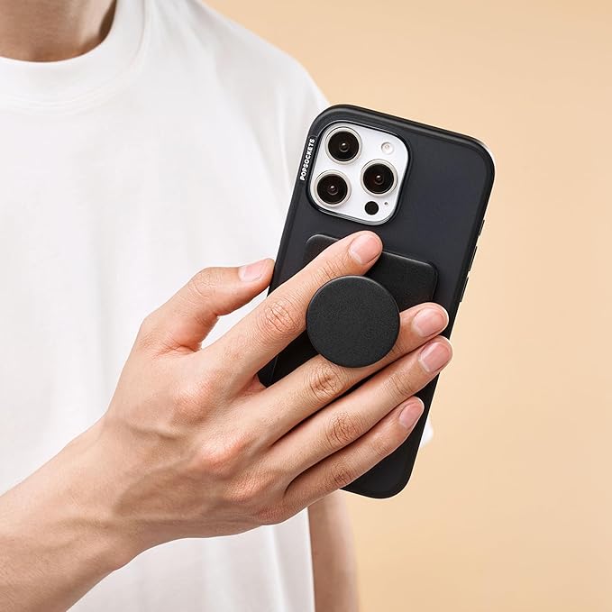 PopSockets Adhesive Phone Wallet and Card Holder with Grip - Black
