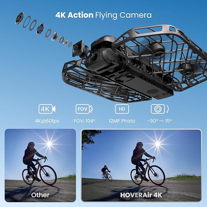 HOVERAir X1 PRO 4K Drone with Camera, Foldable Action Flying Camera with 42 KM/H Follow Speed, 15+ Fully Automatic Flight Modes, Fly Anywhere with OmniTerrain, SmoothCapture 2.0(Cycling Combo)