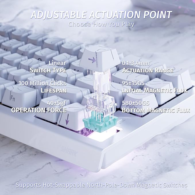 ATTACK SHARK X68 HE Wired Rapid Trigger Mechanical Gaming Keyboard and R1 Mouse with Adjustable Actuation,Coiled Cable,USB C/2.4Ghz Wireless/BT Ultralight 18K DPI Mice for Esport Gamer(White Contour)