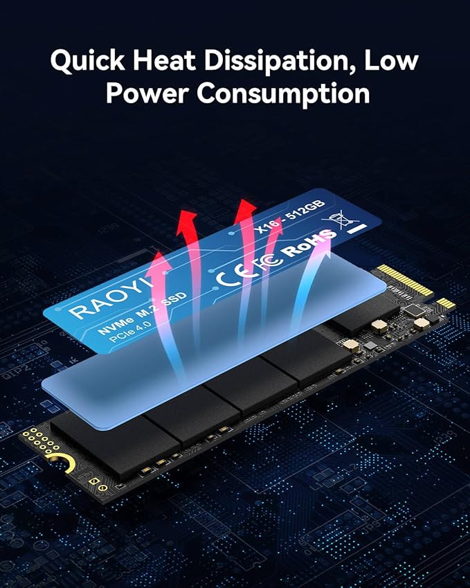 RAOYI 512GB NVMe Internal Solid State Drive M.2 2280 PCIe Gen4x4 SSD, Up to 5000MB/s, Configure SLC Cache, Storage and Memory Expansion for PS5 Laptop Desktop