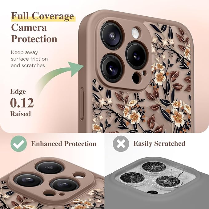 GVIEWIN for iPhone 15 Pro Case Compatible with MagSafe, [Military Grade Protection] [Screen Protector] Full Camera Protection Floral Translucent Women Magnetic Phone Case, Bunchflower/Brown